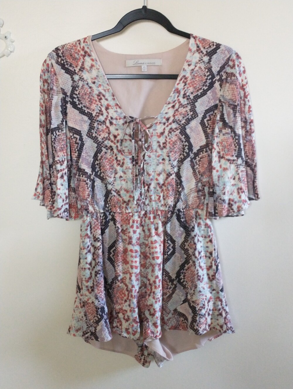 Lovers + Friends pink Snakeskin Print Lace-up Romper XS